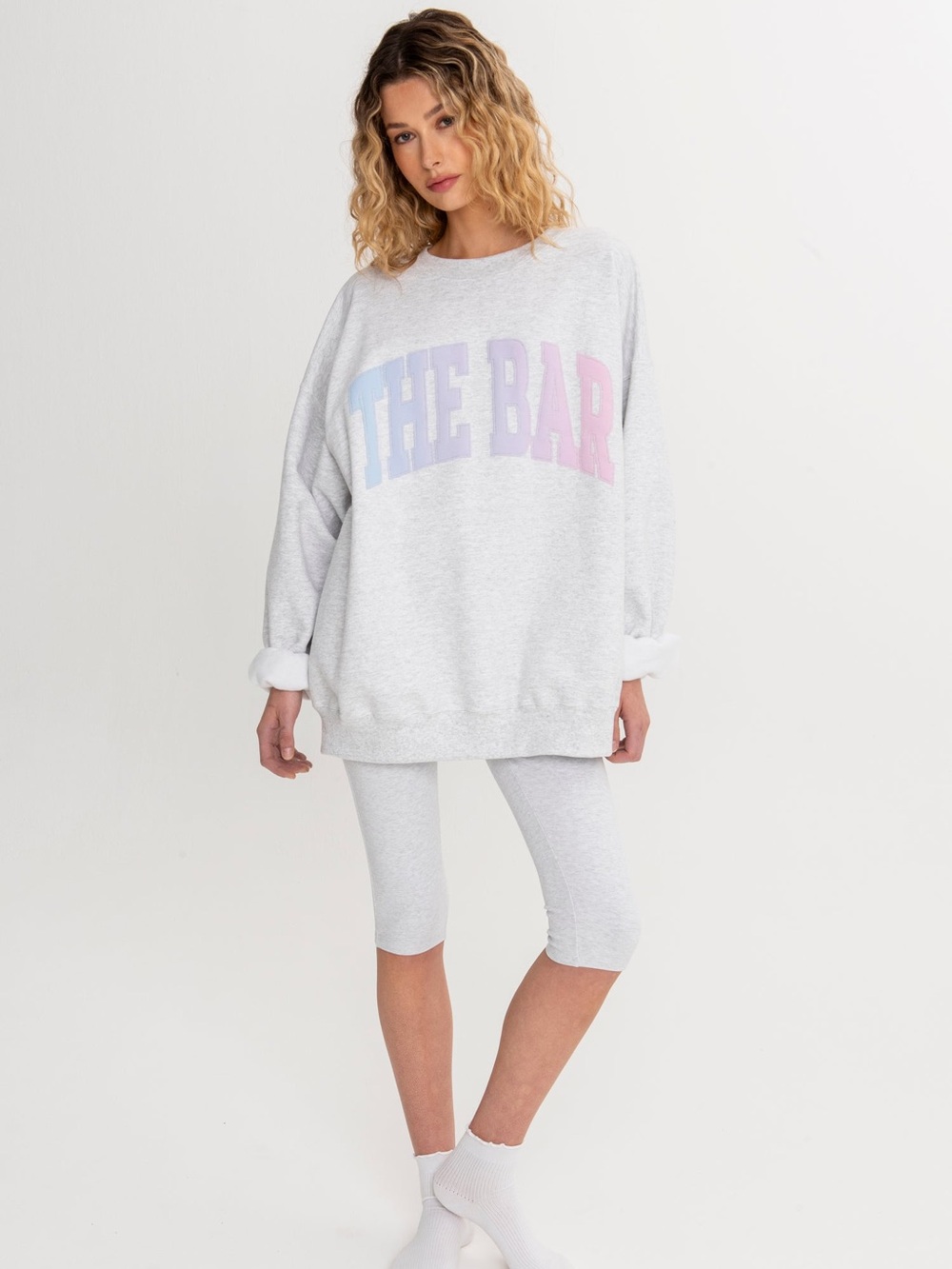 THE BAR | VARSITY SWEATSHIRT LT HEATHER GREY / LAVENDER GRAZE | Size: Large - Picture 1 of 4